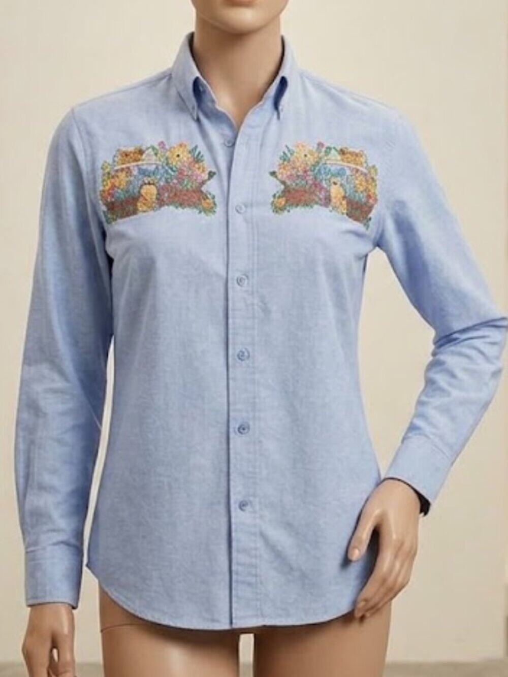 New Without Tag Casey Coleman Cat Embroidered 100% Cotton Shirt L
